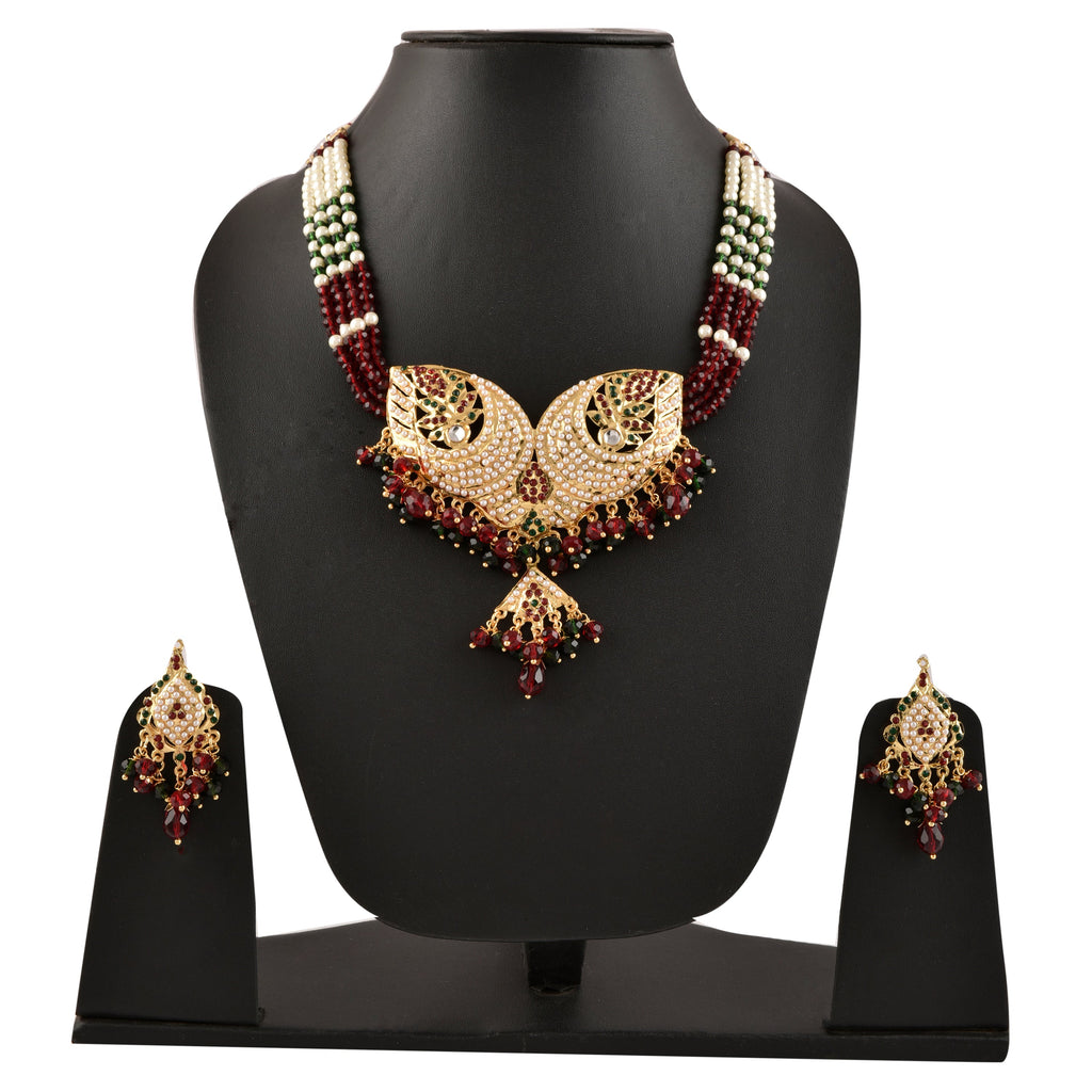 Gold-Polished Alloy Jadau Worktraditional Ethnic Beaded Necklace Set - The Pari