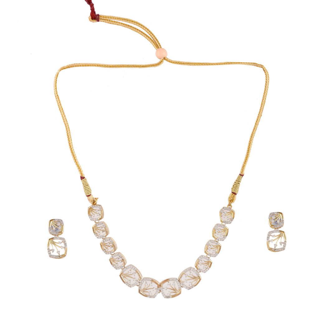 Rhodium-Plated Alloy Designer Ad Square Necklace Set - The Pari