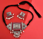Silver-Plated Alloy Oxidised Tribal Pendant Choker Necklace - The Pari