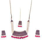Gold-Polished Alloy Pearl Studded Kundan Choker Necklace Set With Maangtika - The Pari