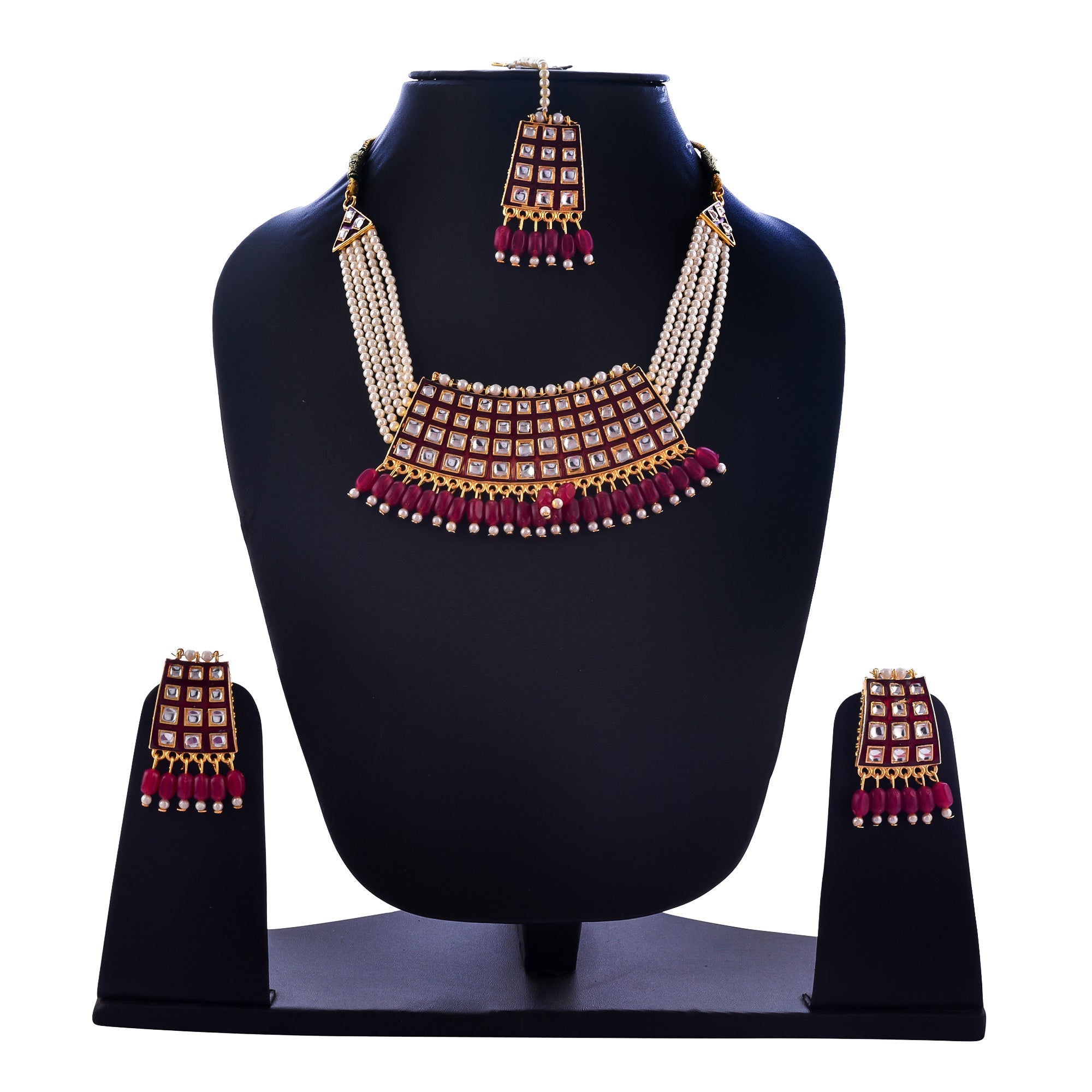 Gold-Polished Alloy Pearl Studded Kundan Choker Necklace Set With Maangtika - The Pari