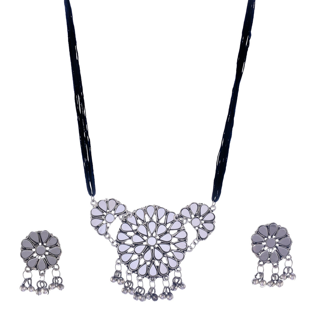 Silver-Plated Alloy Glass Studded Tribal Oxidised Choker Necklace - The Pari