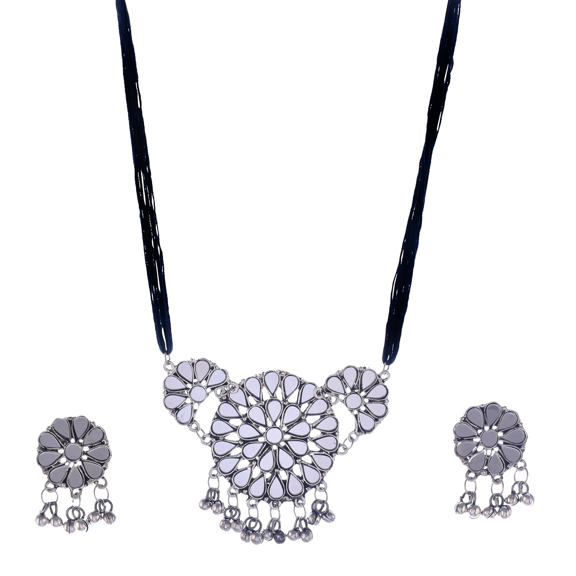 Silver-Plated Alloy Glass Studded Tribal Oxidised Choker Necklace - The Pari