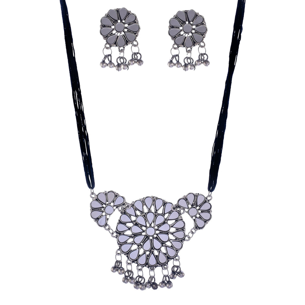 Silver-Plated Alloy Glass Studded Tribal Oxidised Choker Necklace - The Pari