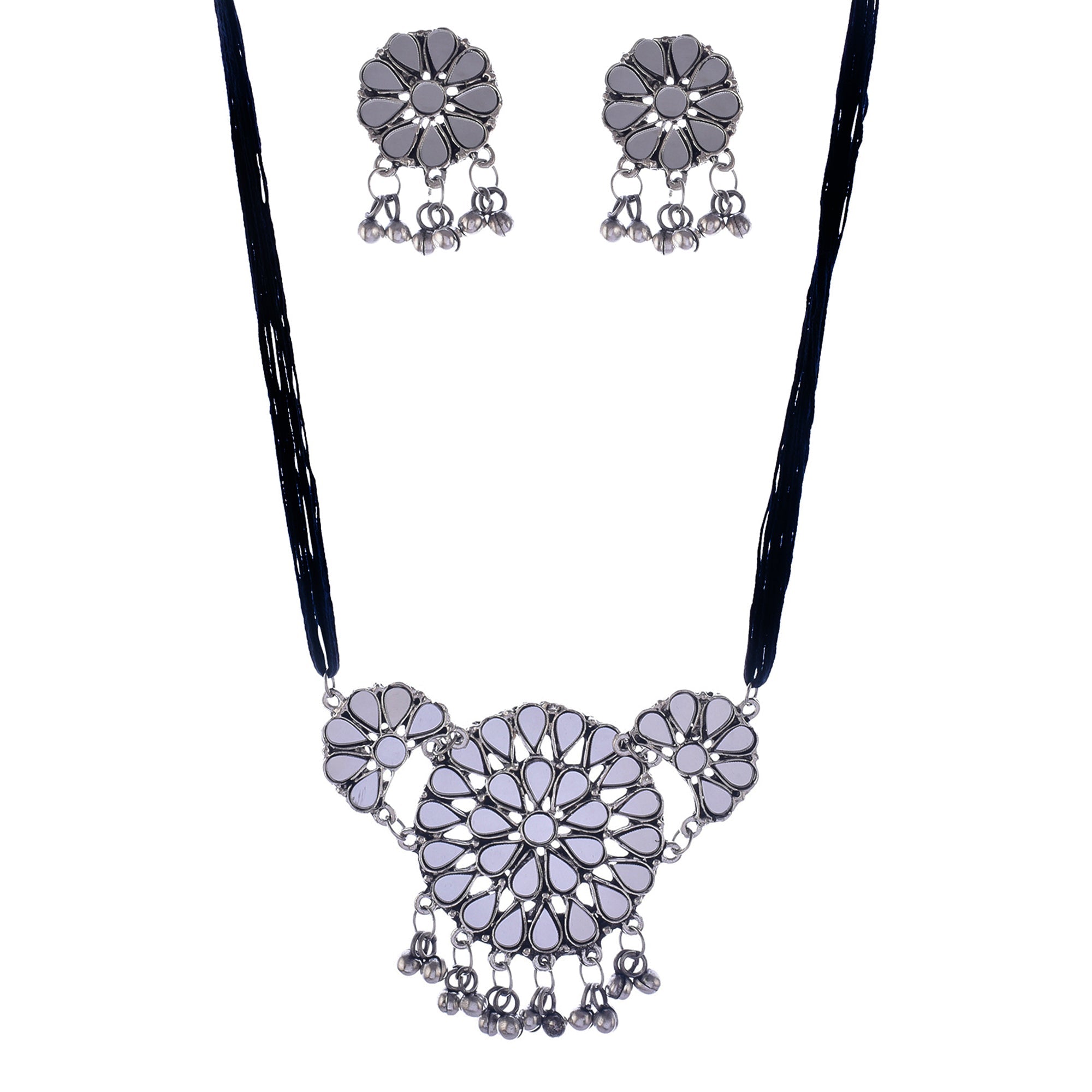 Silver-Plated Alloy Glass Studded Tribal Oxidised Choker Necklace - The Pari