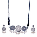 Silver-Plated Alloy Rhinestones Studded Tribal Oxidised Choker Necklace - The Pari