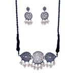 Silver-Plated Alloy Rhinestones Studded Tribal Oxidised Choker Necklace - The Pari