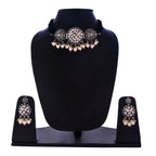 Silver-Plated Alloy Rhinestones Studded Tribal Oxidised Choker Necklace - The Pari