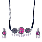 Silver-Plated Alloy Designer Oxidised Choker Necklace - The Pari