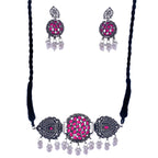 Silver-Plated Alloy Designer Oxidised Choker Necklace - The Pari