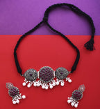 Silver-Plated Alloy Designer Oxidised Choker Necklace - The Pari