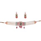 Gold-Polished Alloy Pearl And Glass Bread Choker Necklace - The Pari