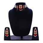 Gold-Polished Alloy Pearl And Glass Bread Choker Necklace - The Pari