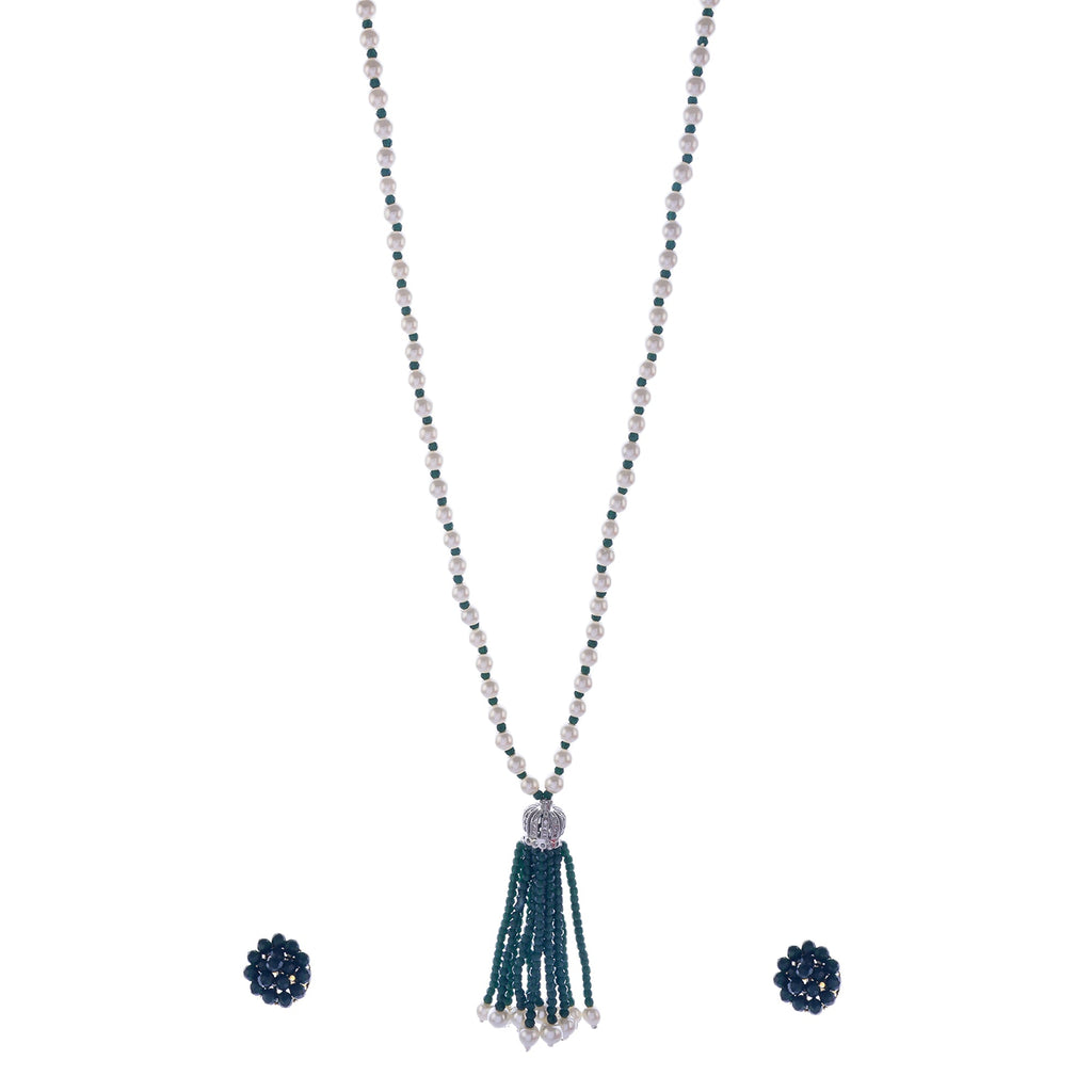 Gold-Polished Alloy Pearl Mala Necklace With Ad & Crystal Pendant - The Pari