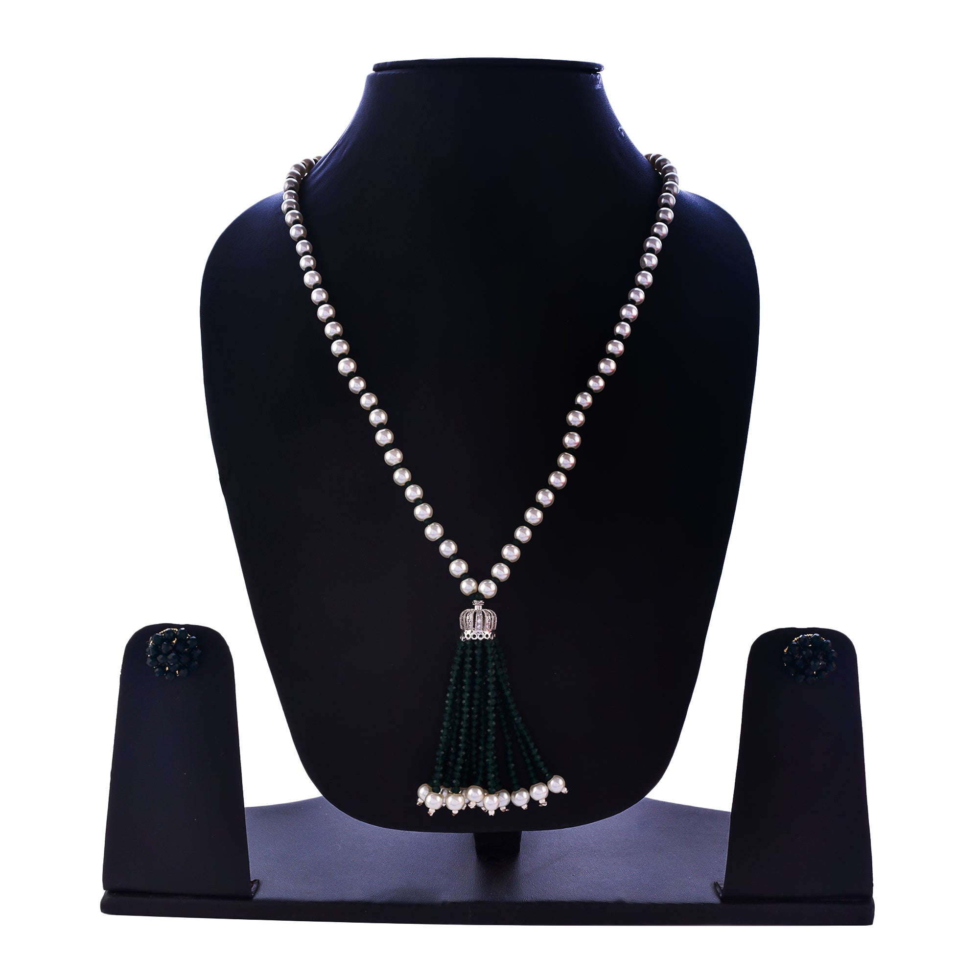 Gold-Polished Alloy Pearl Mala Necklace With Ad & Crystal Pendant - The Pari