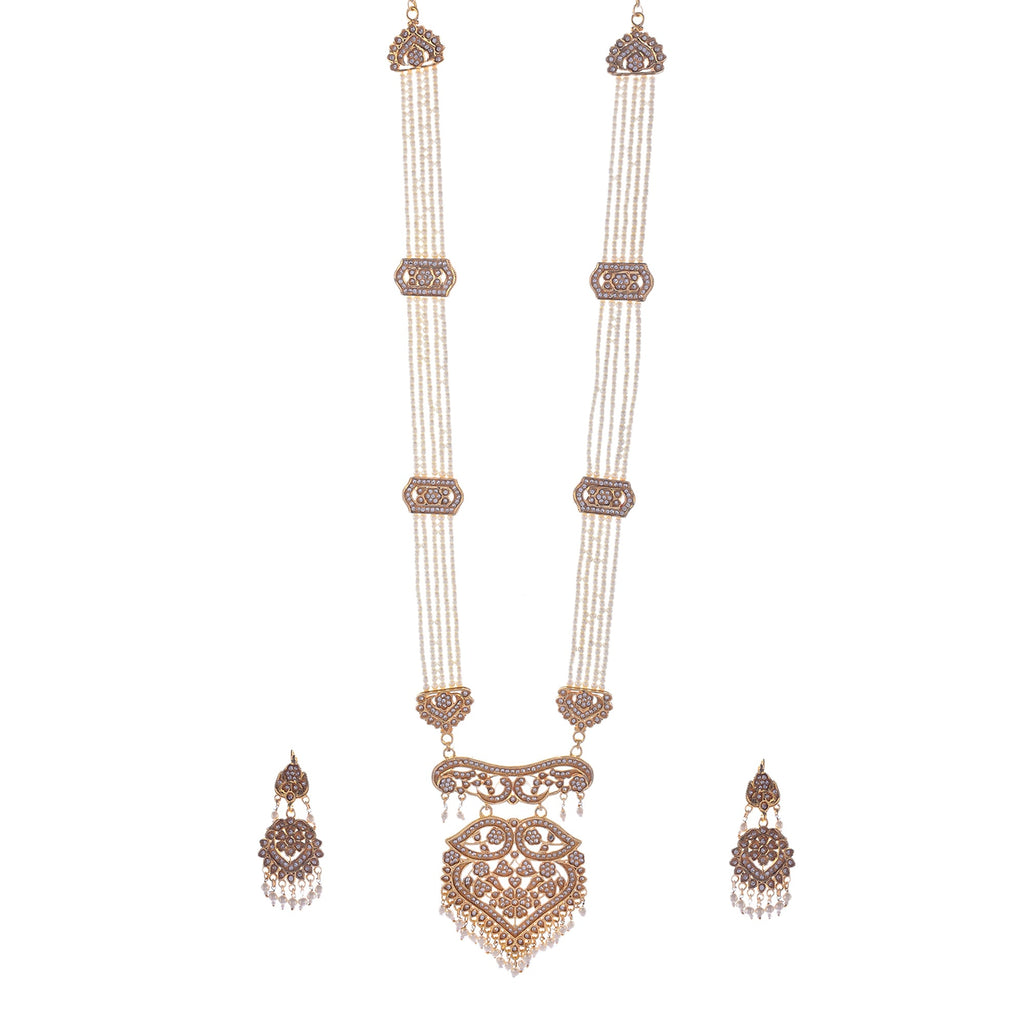 Gold-Polished Alloy Polki Work Long Pearl Rani Haar Necklace - The Pari