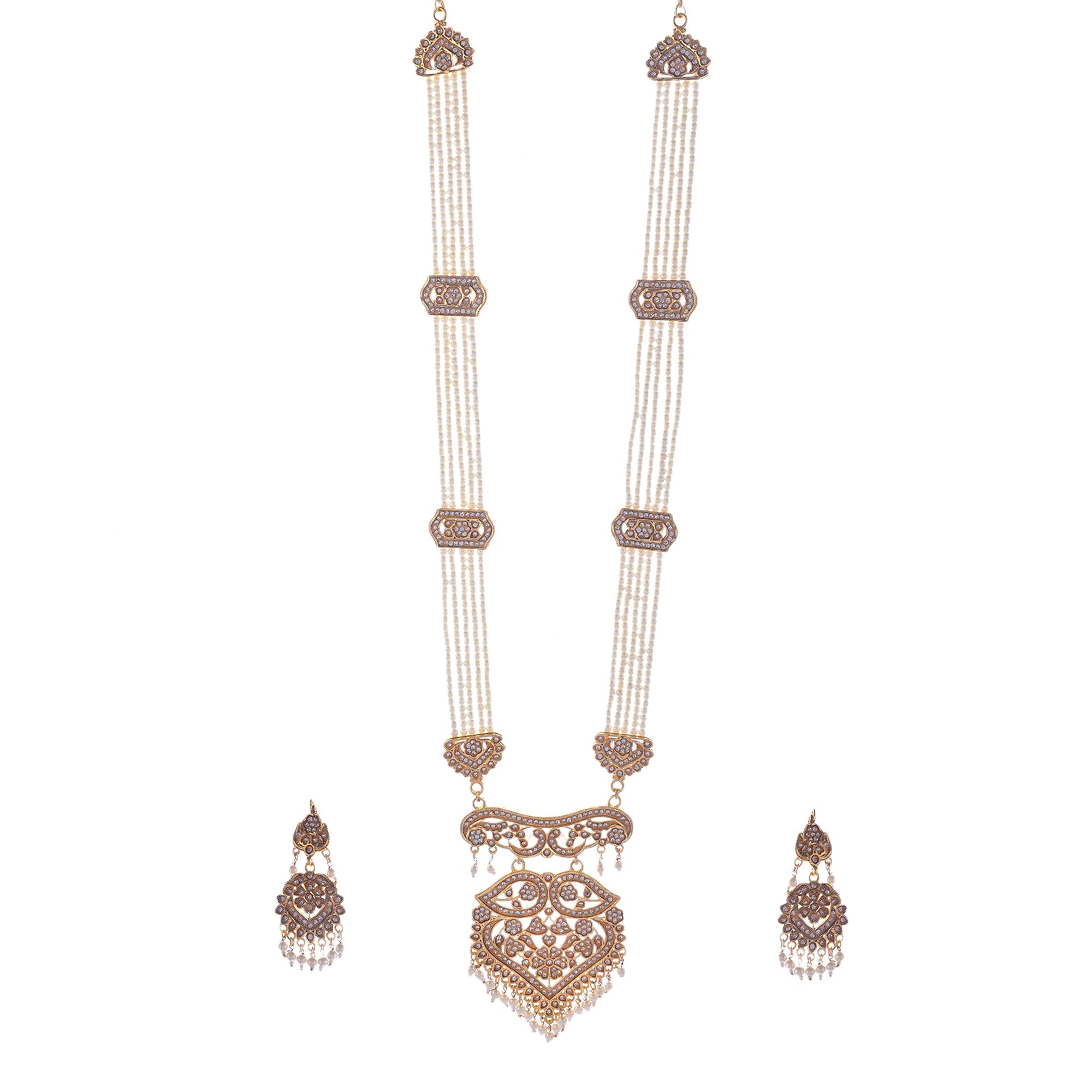 Gold-Polished Alloy Polki Work Long Pearl Rani Haar Necklace - The Pari