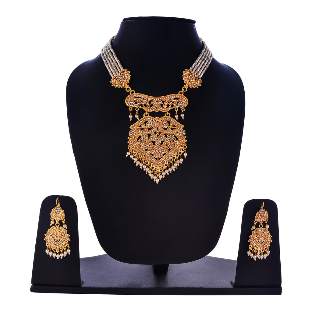 Gold-Polished Alloy Polki Work Long Pearl Rani Haar Necklace - The Pari
