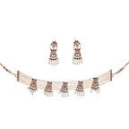 Gold-Polished Alloy Five Motif Pearl Choker Necklace - The Pari