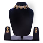 Gold-Polished Alloy Five Motif Pearl Choker Necklace - The Pari