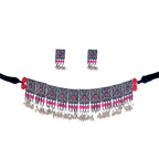 Rhodium-Plated Alloy Classy Ruby Stone Oxidised Choker Necklace - The Pari