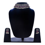 Rhodium-Plated Alloy Classy Ruby Stone Oxidised Choker Necklace - The Pari