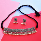 Rhodium-Plated Alloy Classy Ruby Stone Oxidised Choker Necklace - The Pari