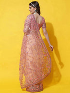 kasee Floral Embroidered Net Saree - Distacart