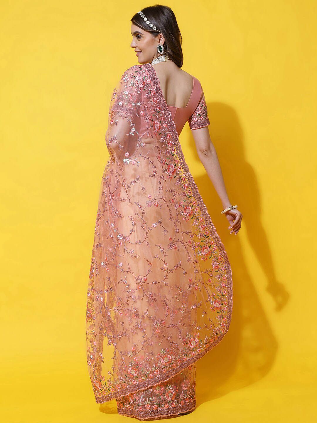 kasee Floral Embroidered Net Saree - Distacart