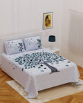 Vamika Printed Cotton White Bedsheet With Pillow Covers (PM Tree Grey)