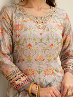 Functional Designer Grey Jam Silk Anarkali suit with Dupatta-Anbazaar - Distacart