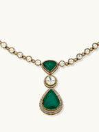 Nuyug 22K Gold-Plated Emerald Stone Centric Kundan Studded Minimal Necklace Set