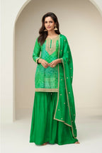 Anaita Green Chinon Stitched Suit with Digital Print & Embroidery Coding Sequence Work - Distacart