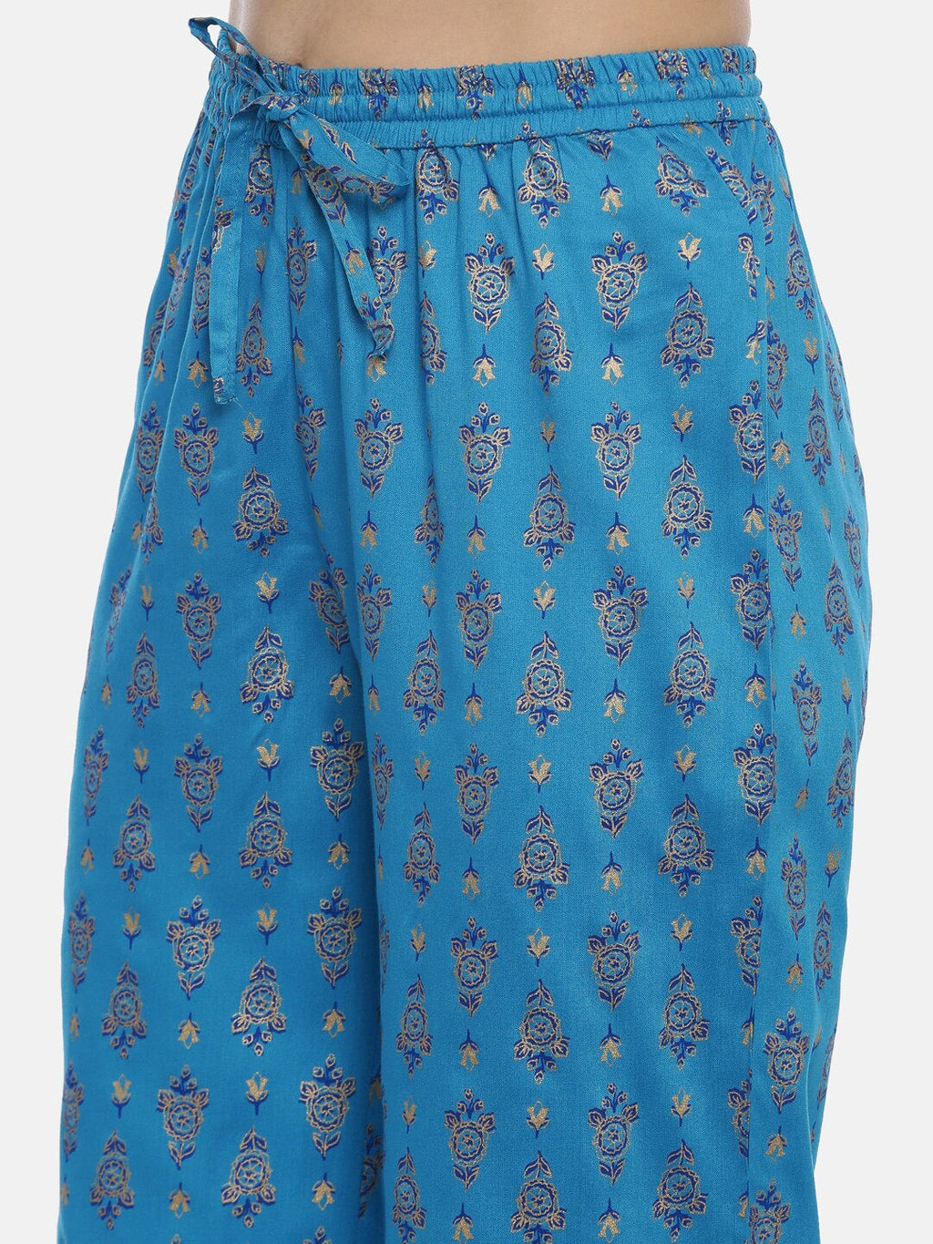 Souchii Turquoise Blue & Gold-Toned Floral Print Kurta with Palazzos - Distacart