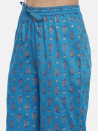 Souchii Turquoise Blue & Gold-Toned Floral Print Kurta with Palazzos - Distacart