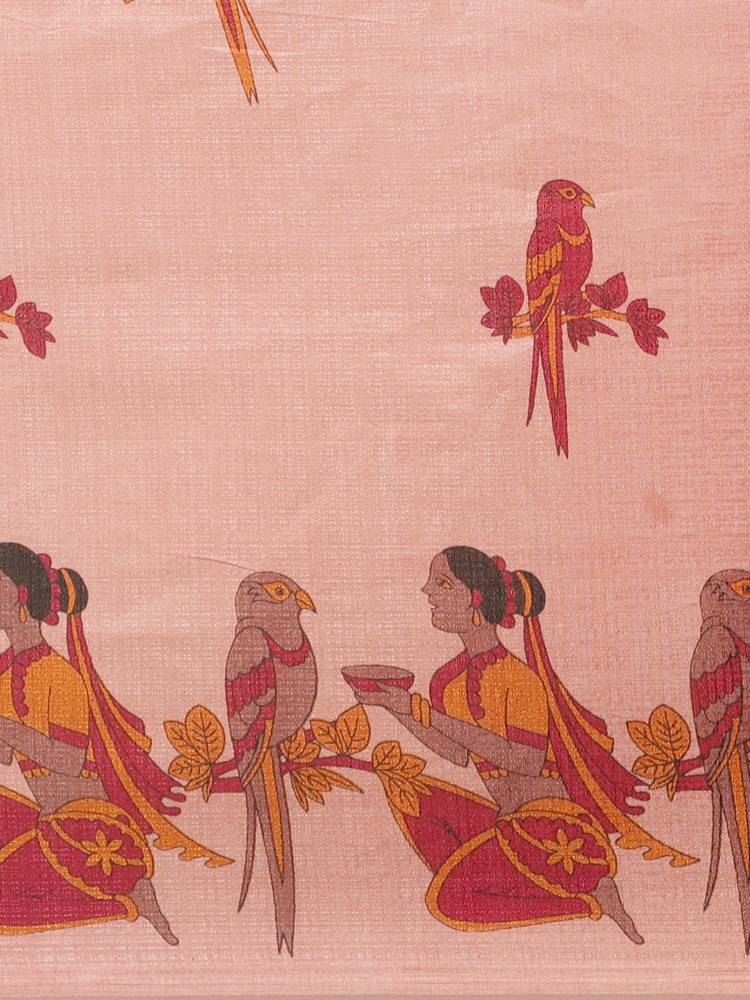 Saree Mall Peach-Coloured & Maroon Warli Print Bhagalpuri Saree - Distacart