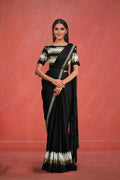 Black Crepe silk Sequence Embroidered Saree With Stitched Blouse - Mohmanthan Elegancia