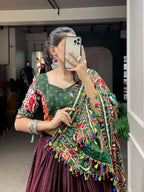 Vastranavya Traditional Patola Print With Gamthi & Mirror Work Lehenga Choli - Brown