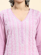 HOUSE OF KARI Cotton Floral Embroidered Chikankari Kurta