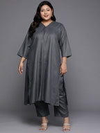 Sztori Long Sleeves V-Neck Cotton Regular Kurta with Trousers - Distacart