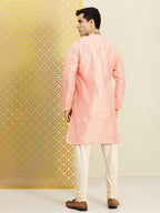 House of Pataudi Men Peach-Coloured Ethnic Motifs Printed Kurta