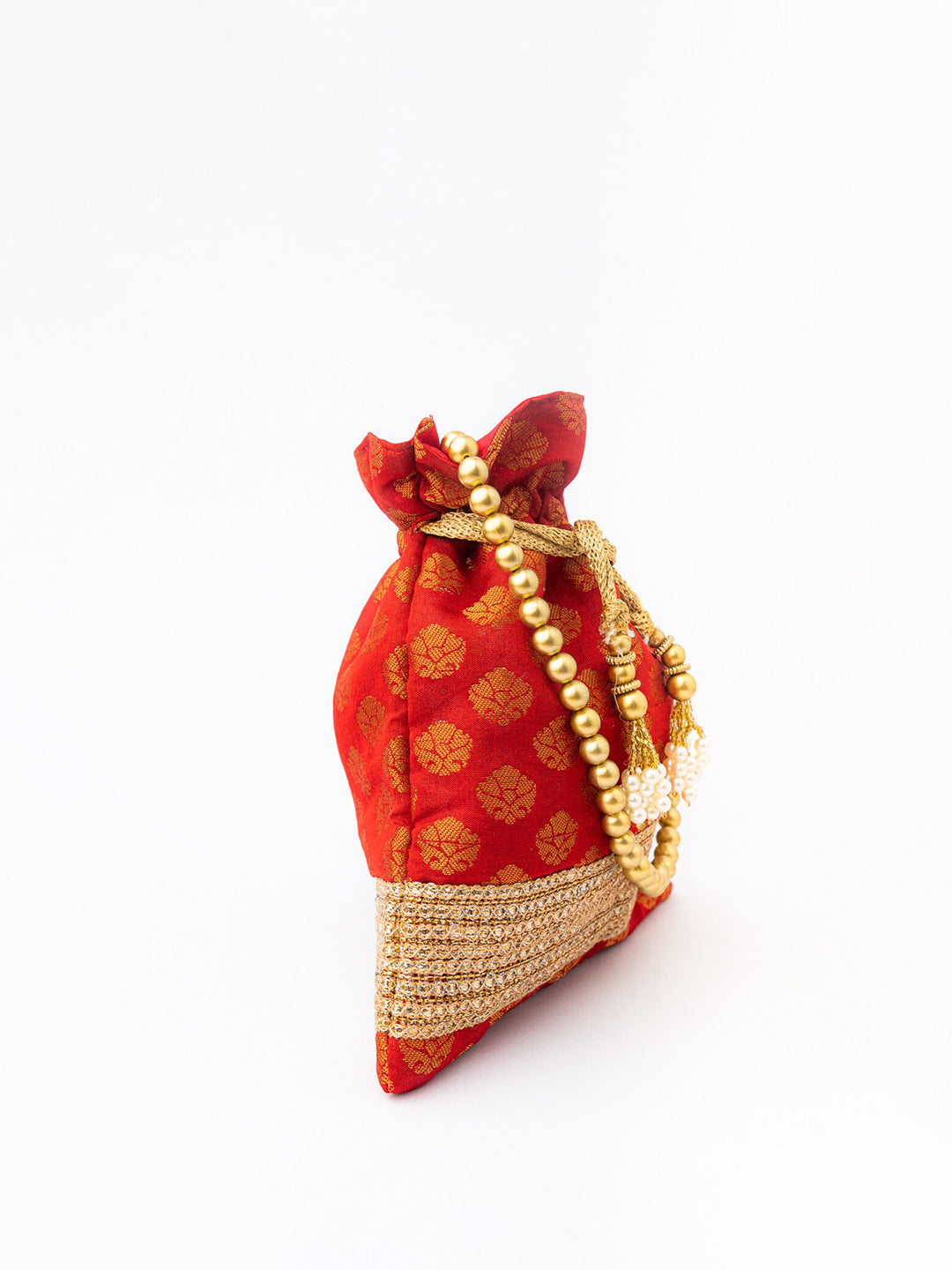 NR By Nidhi Rathi Red & Gold-Toned Embroidered Potli Clutch - Distacart