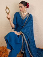 Indo Era Ethnic Motifs Embroidered Regular V-Neck Straight Kurta With Trousers & Dupatta - Distacart