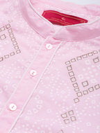 House of Pataudi Men Pink & White Bandhani Printed Pure Cotton Jashn Kurta