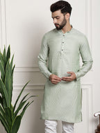 Sojanya Men Green & Beige Ethnic Motifs Jacquard Woven Design Straight Kurta