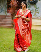 DEIANA'S Beautiful Designer Golden zari Soft Lichi Silk Saree - Red