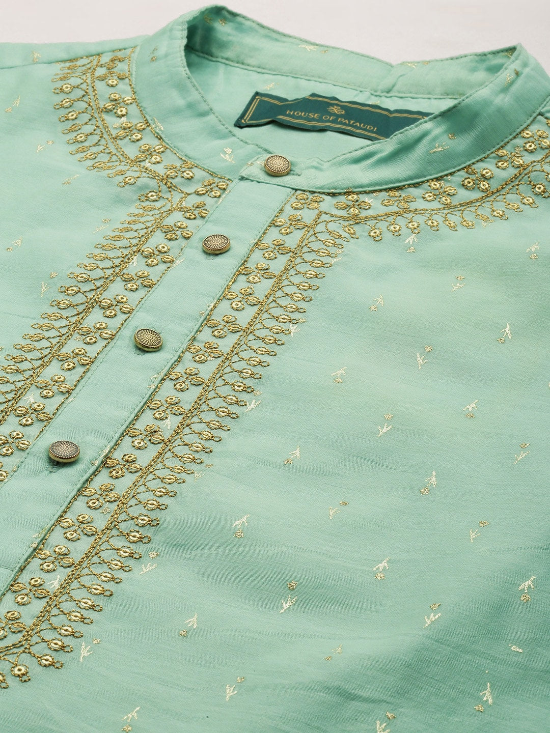 House of Pataudi Floral Printed Sequined Yoke Design Jashn Kurta
