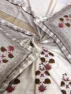 BELLA CASA Grey & Maroon Printed 350 TC Cotton King Bedsheet With 2 Pillow Covers