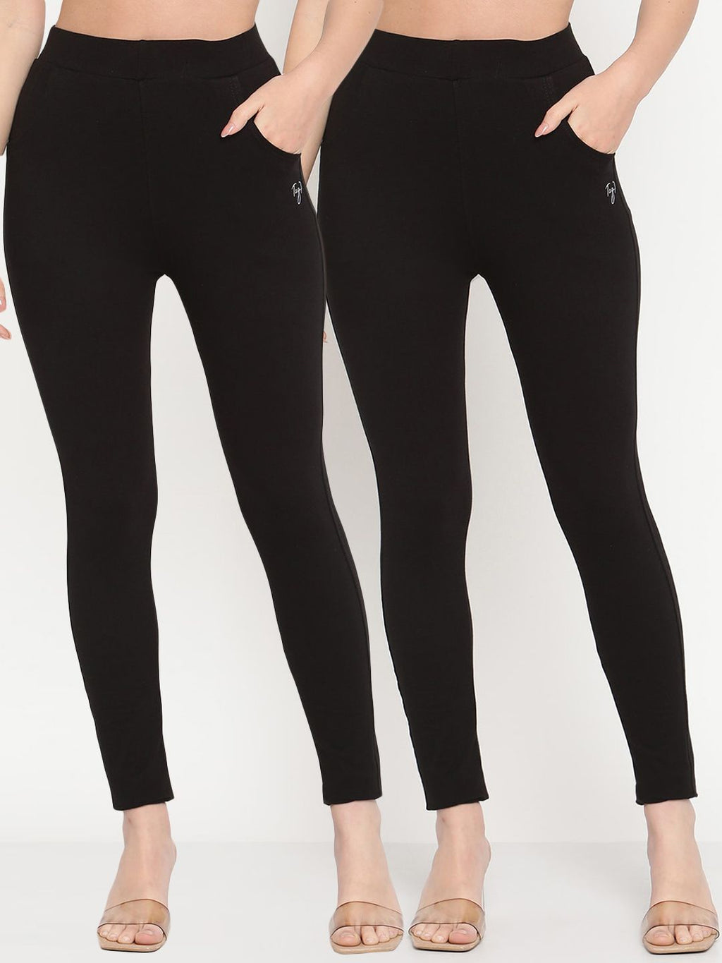 TAG 7 Set Of 2 Black Solid Leggings