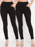 TAG 7 Set Of 2 Black Solid Leggings